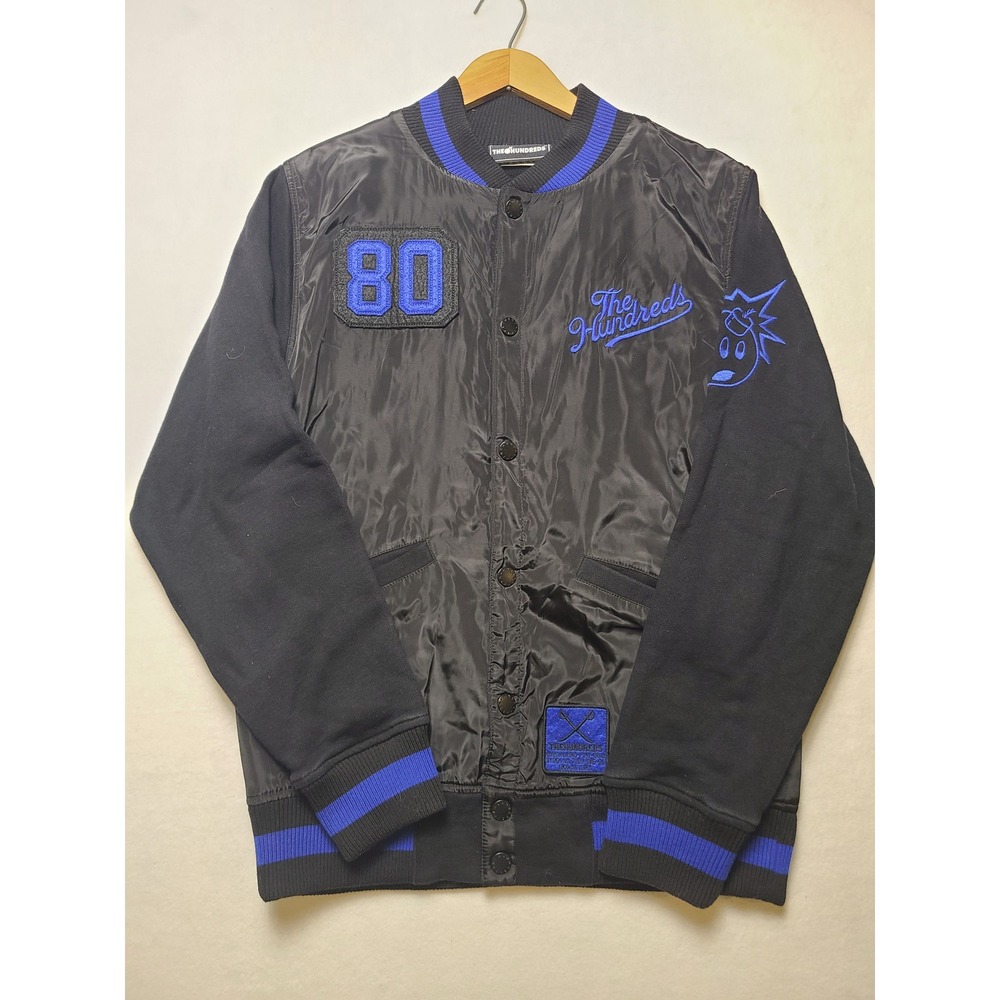 The Hundreds Small Varsity Jacket Streetwear Black Blue Drawing Lines Bomber Y2K